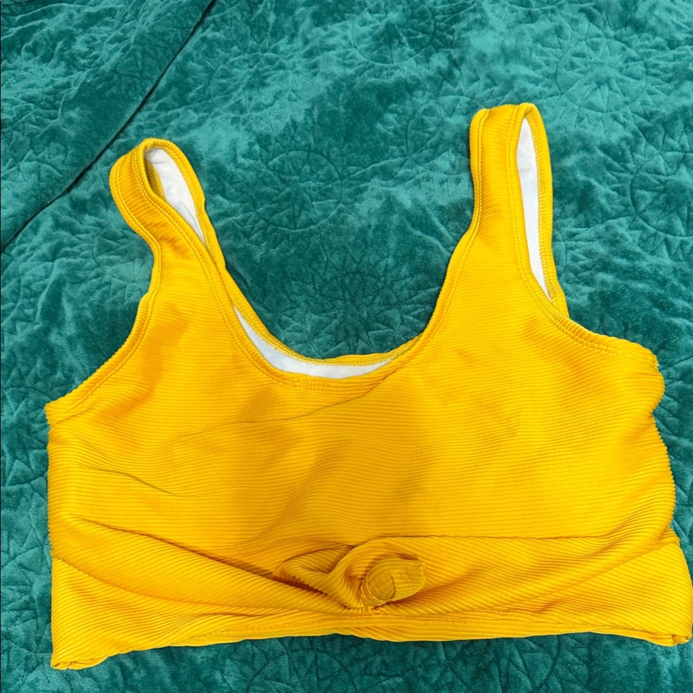 Knot-Front Yellow Ribbed Bikini Top - Women Swim Bikinis